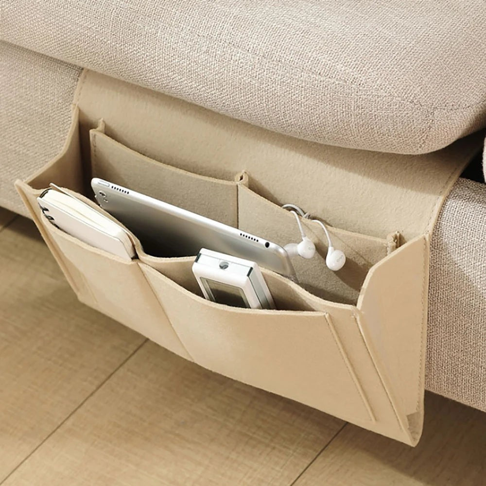 Chic Felt Bedside Storage Organizer - Convenient Hanging Pockets for Phones, Books, Magazines & Tissues