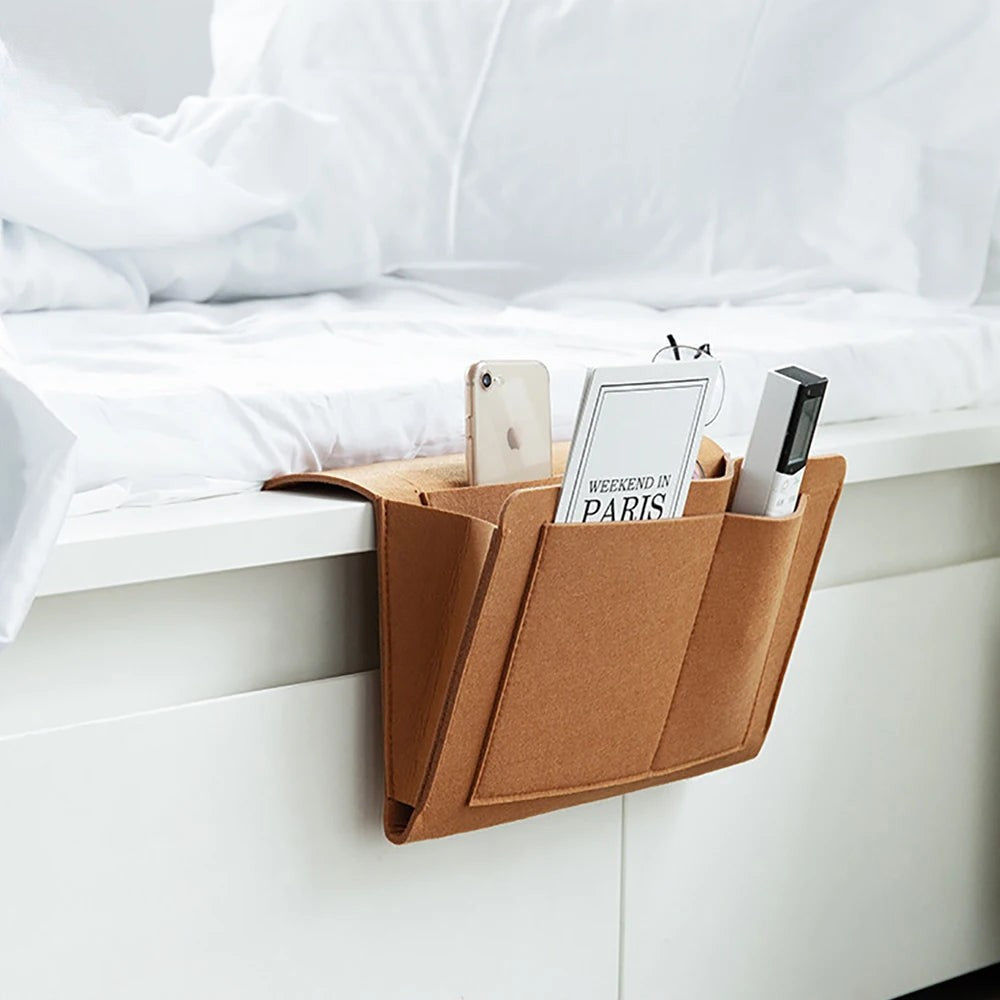 Chic Felt Bedside Storage Organizer - Convenient Hanging Pockets for Phones, Books, Magazines & Tissues