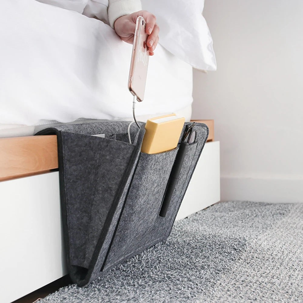 Chic Felt Bedside Storage Organizer - Convenient Hanging Pockets for Phones, Books, Magazines & Tissues